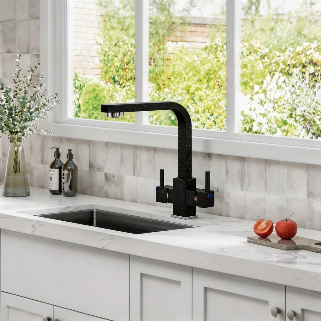 Jaucējkrāns A-101-BLACK ar trīsceļu funkciju un dzeramā ūdens iespēju