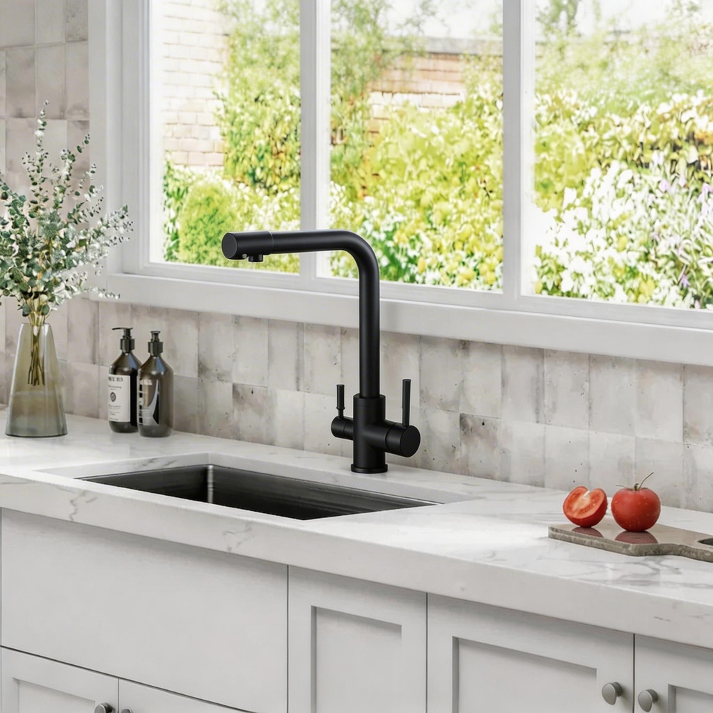 Jaucējkrāns A-103-BLACK ar trīsceļu funkciju un dzeramā ūdens iespēju