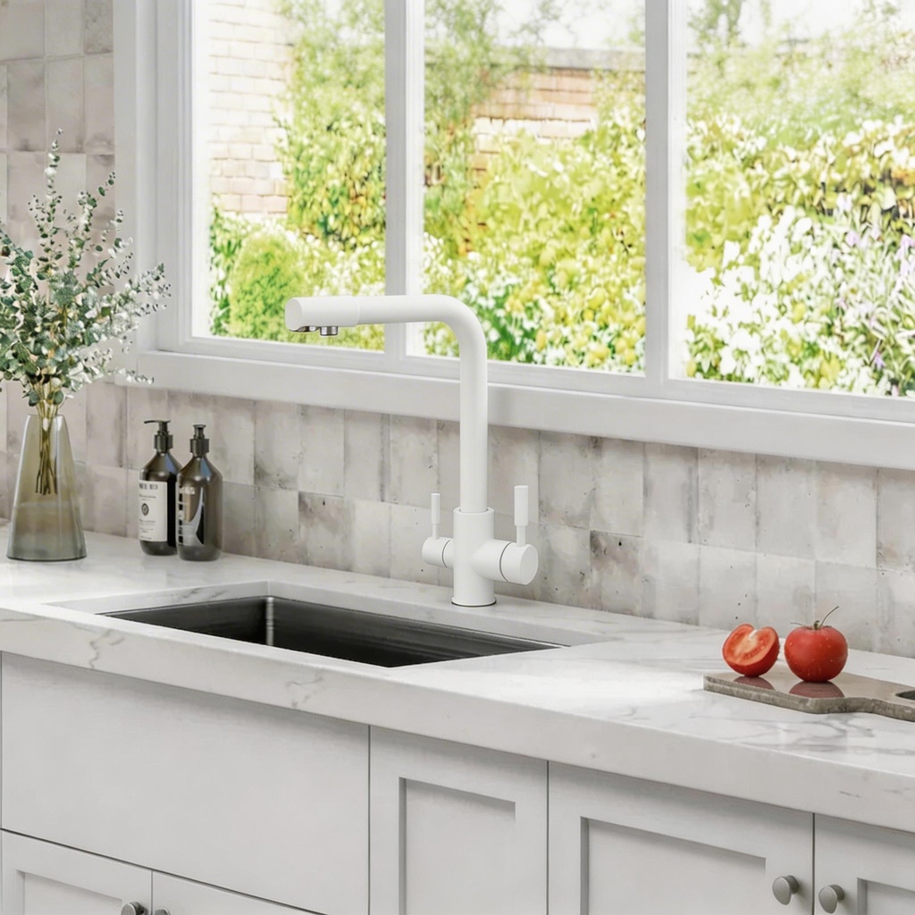 Jaucējkrāns A-103-WHITE ar trīsceļu funkciju un dzeramā ūdens iespēju