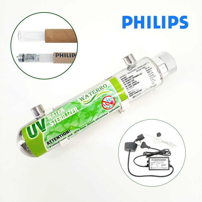 UV sterilizators WATERRO UV6W=6W*1 PHILIPS, maksimālā plūsma 0.11t/h, 1/4''